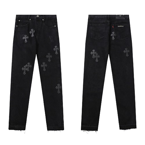 Chrome Hearts Black cross-distressed jeans