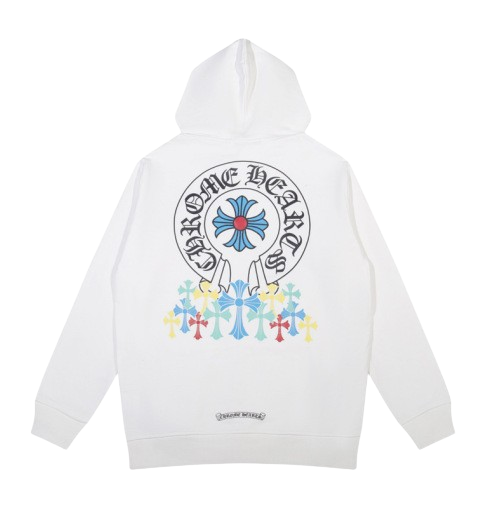 Chrome Hearts Black logo & Multi colour cross Hoodie White