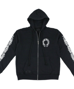 Horseshoe Floral Cross Sleeve Fleece Zip Hoodie