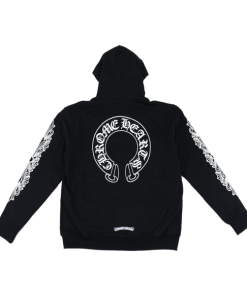 Horseshoe Floral Cross Sleeve Fleece Zip Hoodie