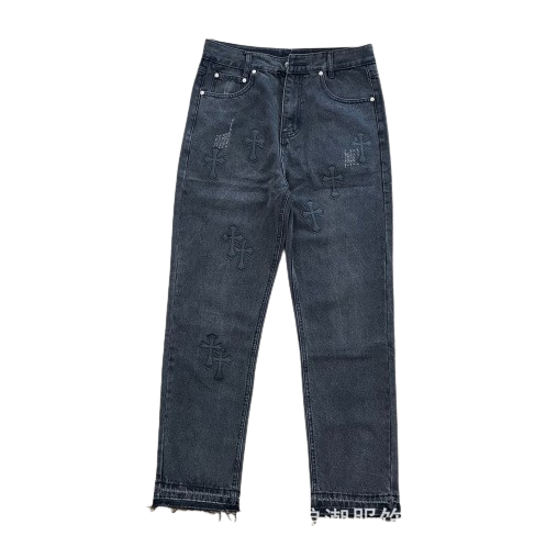 Chrome Hearts cross- black distressed jeans