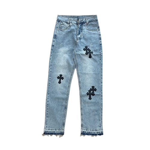 Cross Leather Patches Jeans